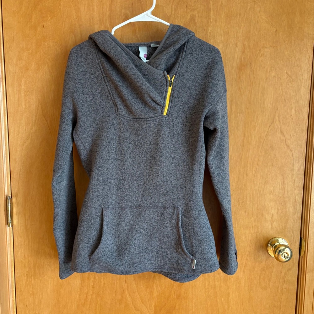 Stio Sweetwater Hooded Pullover Womens M Gray Sweater Knit Fleece Hoodie‎ 1178